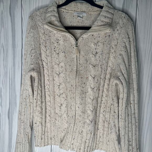 Dress Barn Women’s Beige Cable Knit Cardigan Zip Sweater Large Natural Gorpcore - Picture 2 of 6